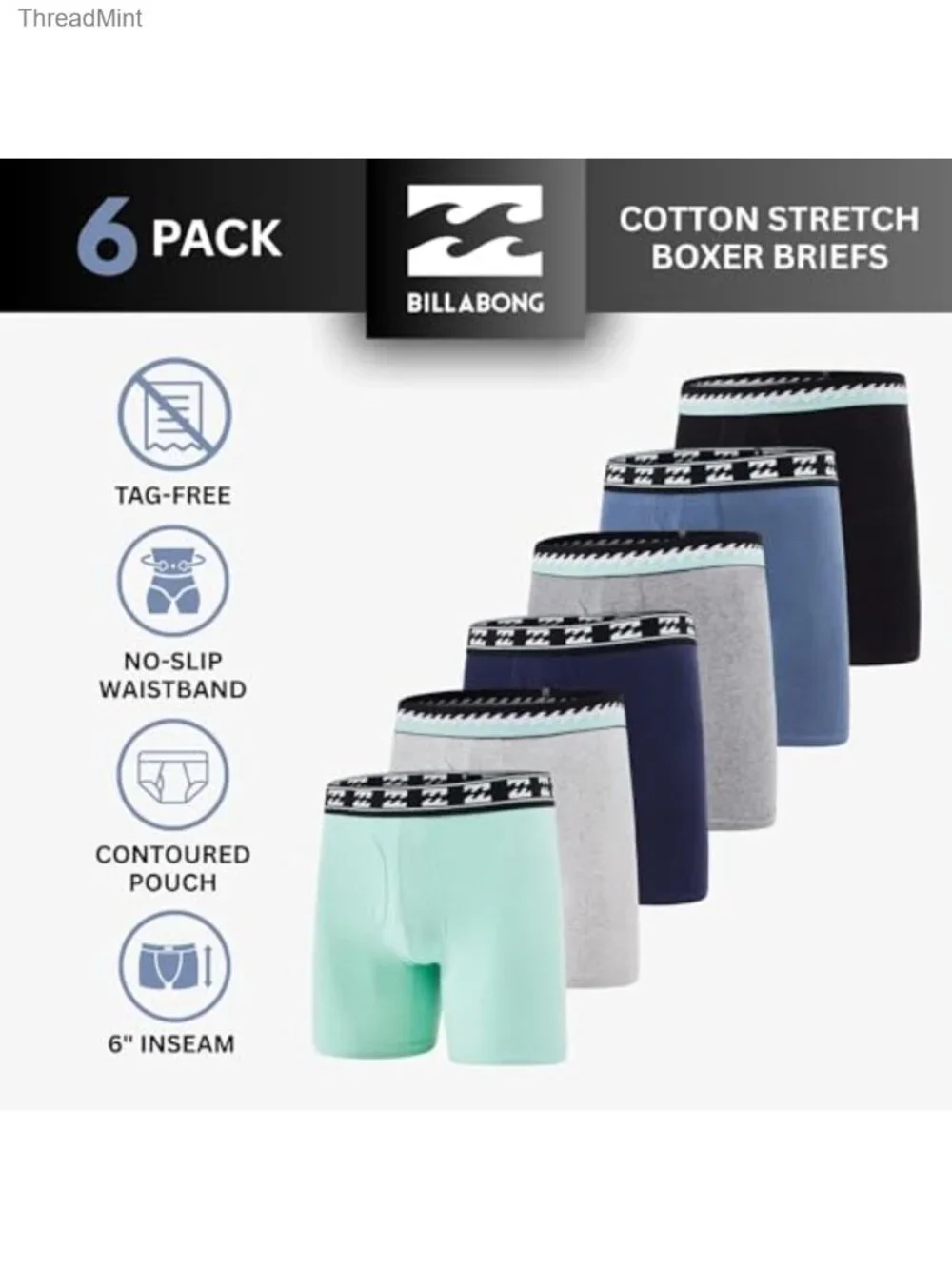Men's Cotton Stretch Boxer Briefs 6 Pack Breathable Tagless Underwear
